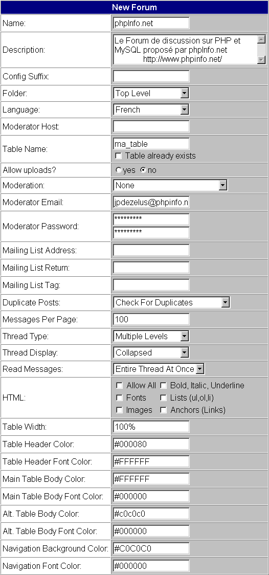 Paramtrage du nouveau Forum